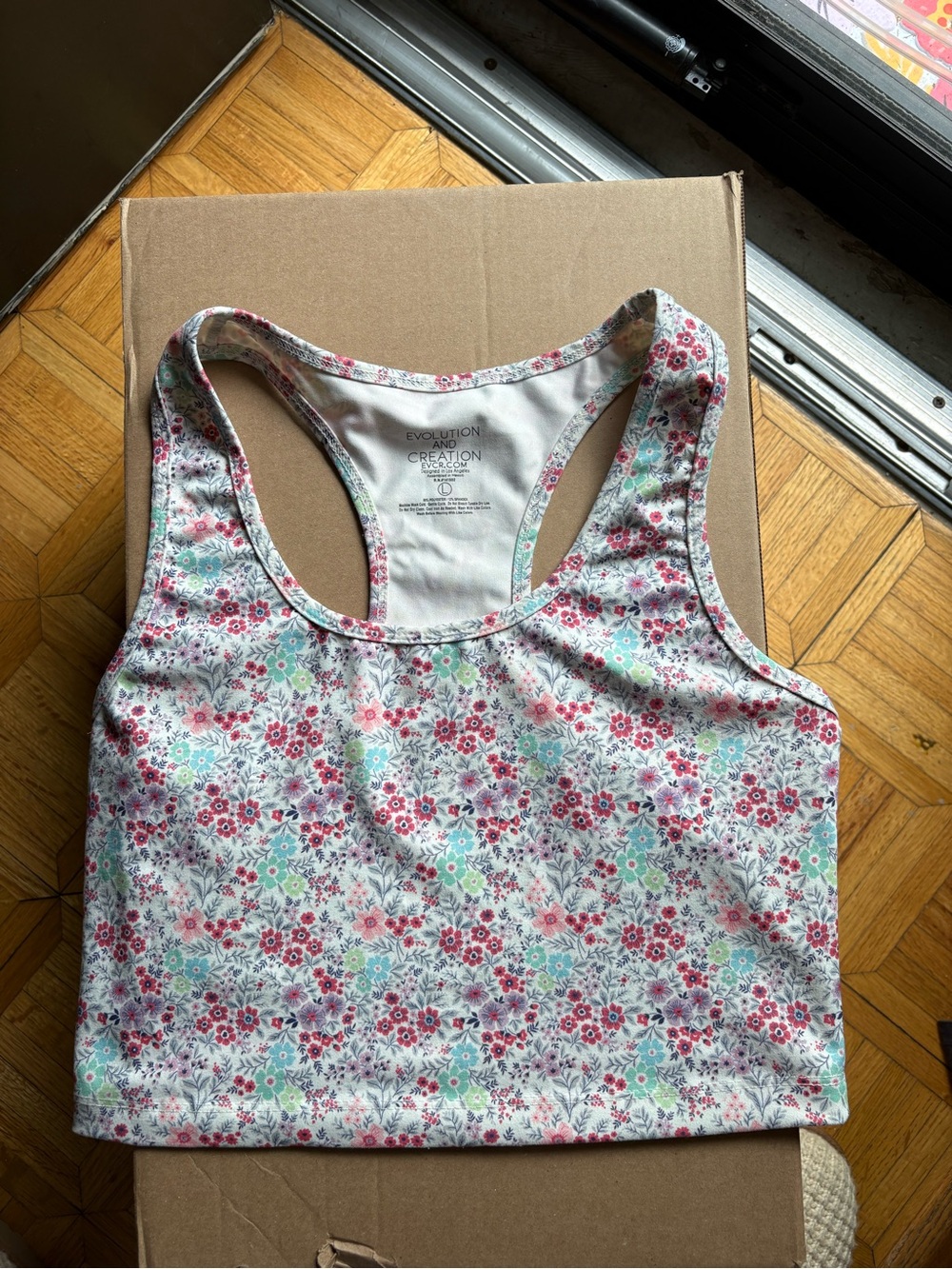 Floral Racerback Tank Top - Pink Mint on White